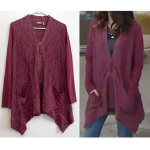 LOGO BY LORI GOLDSTEIN Knit Cardigan with Faux Suede Details Berry Pink Sweater